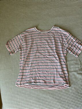 Lands' End White Tee with Red & Navy Stripes